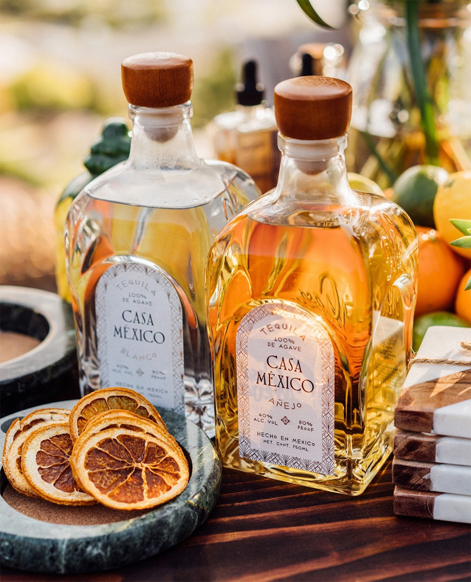 Bottles of Casa Mexico Blanco and Anejo Tequila